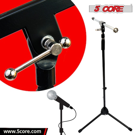5 Core Microphone Stand Tripod Boom 6 Feet 72In.Es MIC STAND PLASTIC BASE